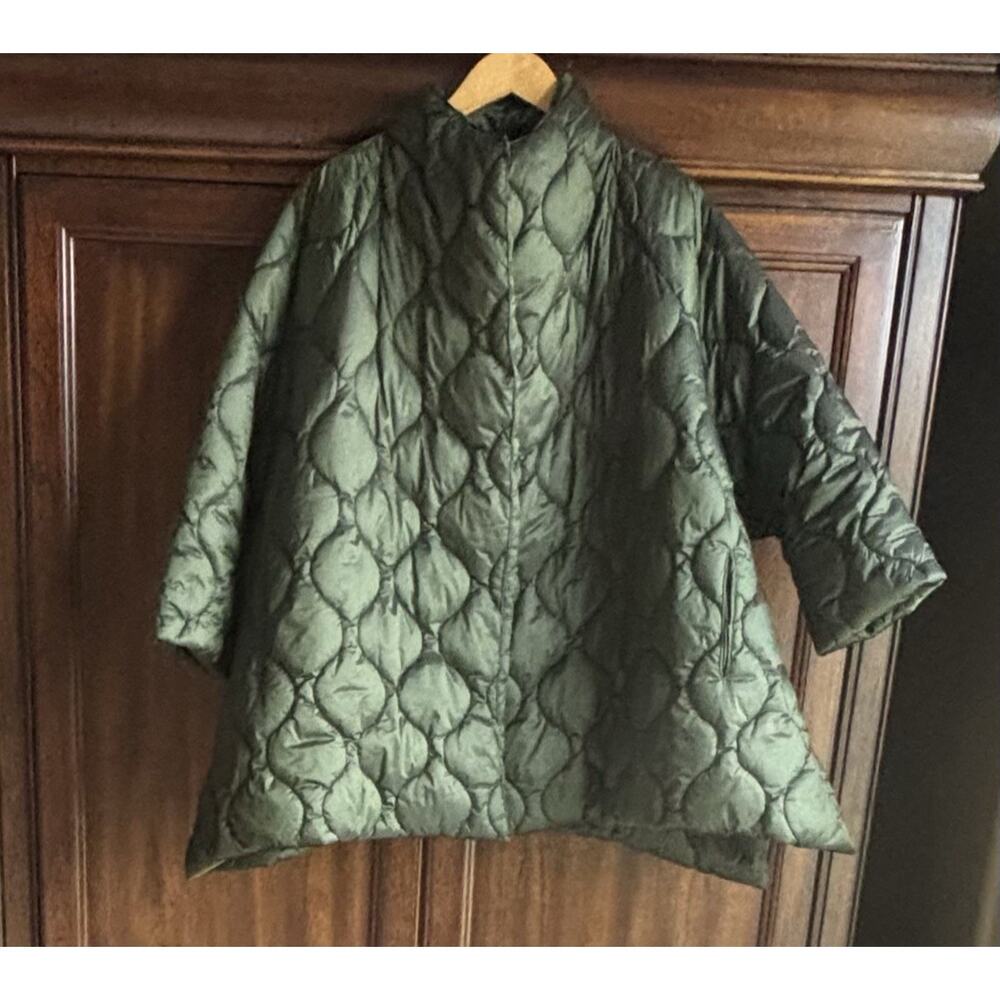 Quilted Coat Parka Lagenlook Oversized Minimal Green one size